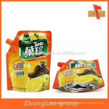 Stand up leakproof liquid food packaging with spout for fruit juice